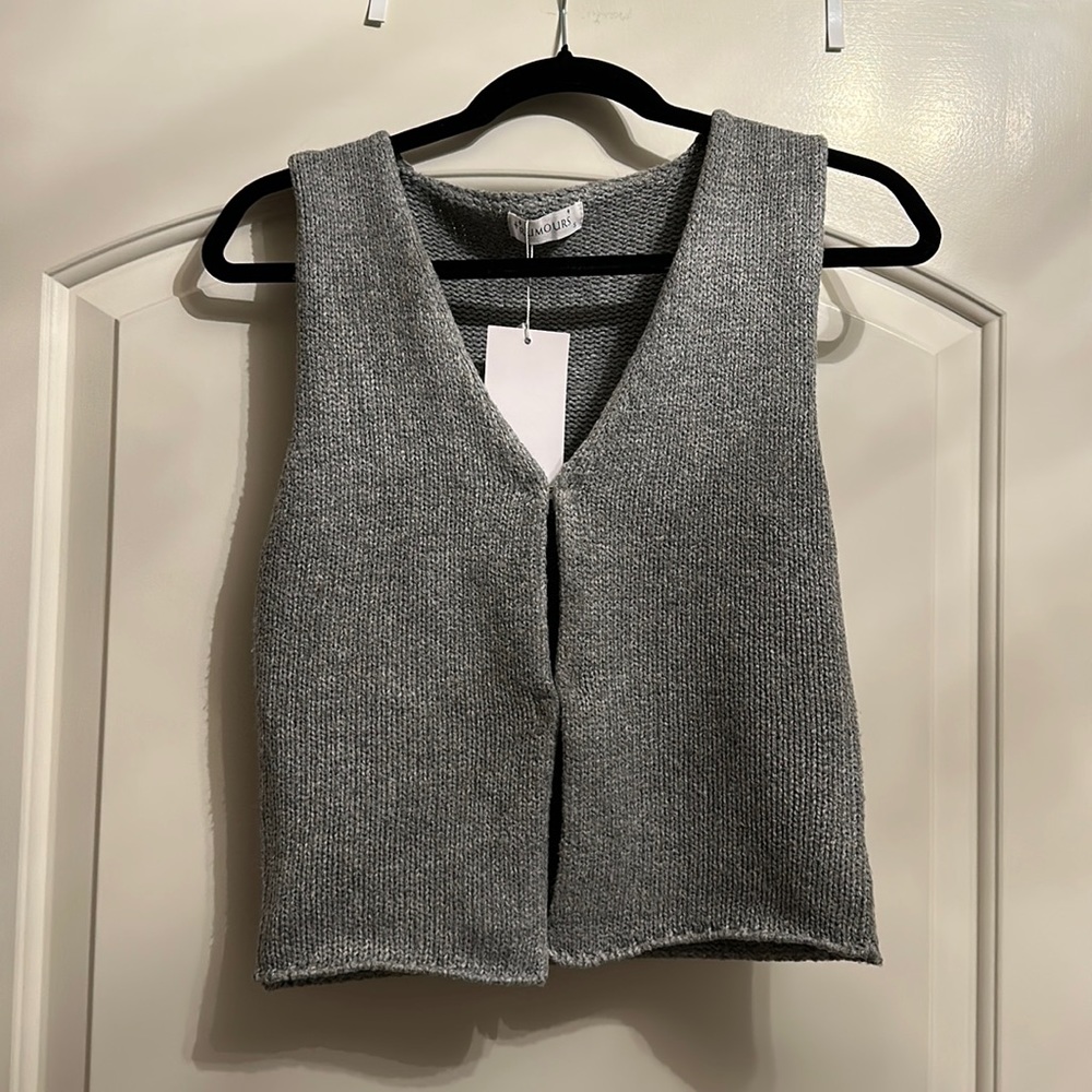 Grey sweater vest with clasp front